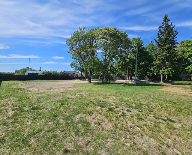 Play yard and trees under a blue sky